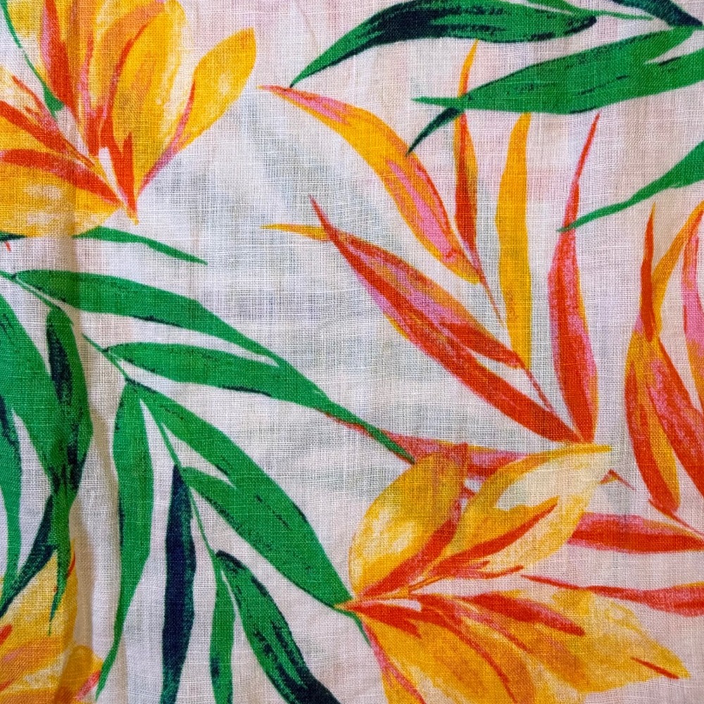 Nicole Miller Linen Tropical Floral Shift Dress S White Yellow Flutter Sleeve - Picture 9 of 15